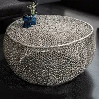 cagü: Couchtisch [NUBE] Silber aus Aluminium im Aststruktur-Design handgefertigt 80cm Ø Rund
