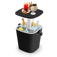 COSTWAY Cool Bar 15L tragbar, Beistelltisch mit anhebbarer Tischplatte, Eiszange, Flaschenöffner & Abnehmbarer Ablage, Kühlbox wetterfest Schwarz
