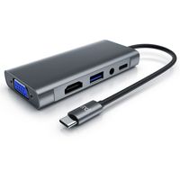 Primewire 5 in 1 USB 3.2 Gen1 Typ C Hub zu VGA Adapter, 4K HDMI + USB Typ A + Typ C PD Ladeport für Macbook Laptop etc.