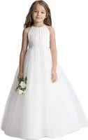 Kinder kleider prinzessin kleid mädchen Sommerzeit kleider für mädchen Ärmelloser Chiffon kleid lang prinzessin kleid Hochzeit Blumenmädchen Kleid Partykleider, Größe: 8-9 Jahre alt, Farbe: Weiß