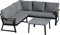 Outsunny 3-częściowy zestaw mebli ogrodowych ze stolikiem bocznym Zestaw mebli balkonowych Sofa z poduszkami w kształcie litery L Outdoor Aluminium Szary