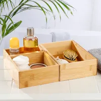 3er Set Aufbewahrungsbox Bambus 23x15cm / 15x15,5cm / 7,5x15cm - Bambusbox Badbox Aufbewahrungsschachtel Storage Box Aufbewahrungsdose Organizer