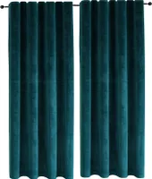 Samt Vorhänge 2er Set Petrol Kräuselband Verdunkelung 140x145 cm Samt weich blickdicht Gardine