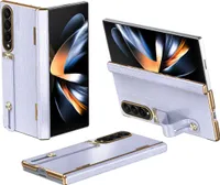 kožené pouzdro na Samsung Galaxy Z Fold 4 5G s poutkem na ruku, stojánkem a ochranou pantu Fialová