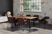 Baumkanten Essgruppe Mangoholz massiv 160 V-Gestell schwarz 7tlg. DORA