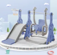 Šmykľavka pre deti, 4 v 1 Detská šmykľavka Swing Basketball Basket, lezecký rebrík, detské ihrisko Záhradná šmykľavka pre interiér a exteriér, detská šmykľavka na dvore, modrá