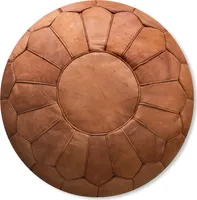 Marokkanischer XL Echtleder Pouf - Cognac - Handgefertigt - gefüllt geliefert - Ottoman Sitzsack Fußhocker