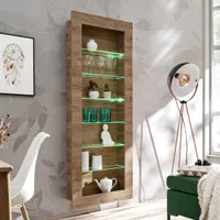 Komodee Hängende Vitrine Como, Eiche - Honigtrüffel, 71 x 178 x 15 cm, mit LED RGB
