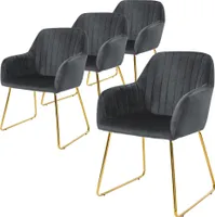 ML-Design 4er Set Esszimmerstuhl mit Rückenlehne, Grau, aus Samt