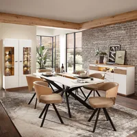 Esszimmer Set, weiß mit Eiche, FALLON-55, modern, 3-teilig