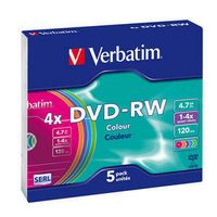 Verbatim DVD-RW Colours, 4,7 GB, DVD-RW, 5 Stück(e), Slimcase