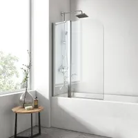 EMKE 100x140cm Badewanne Duschwand schwingen mit fester Verkleidung mit NANO einfach-Reinigung Beschichtung Faltwand 6mm Sicherheitsglas