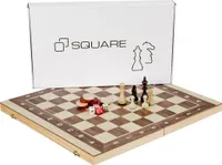 SQUARE - Hra PRESIDENT- 2 v 1 - Šach + Backgammon z dreva - 44 x 44 cm