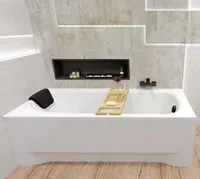 Badewanne Rechteck Set 5in1 180x80 mit Premium Ablaufgarnitur und Füßen GRATIS + Verkleidung (AcrylSchürze) + Bambus Holzablage | BADLAND BONA