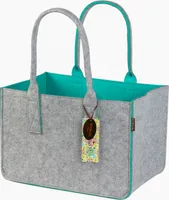 RAIKOU KULT Filz-Tasche Hochwertige Einkaufstasche, Strandtasche，Badetasche, Henkeltasche，Zeitungskorb, Filzkorb,  Grau/Grün