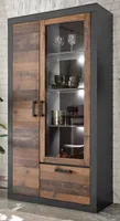 Vitrine "Ward" in Used Wood mit grau Vitrinenschrank 97 x 201 cm