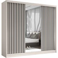 BEAUTYSOFA Schrank mit Lamellen HELIX 240cm - Kleiderschrank im modernes Stil Garderobe mit Schwebetüren & Spiegel (Kaschmir + Schwarz)