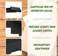 Faltschachtel 10 x 14 x 2,5 cm, Schwarz, mit Deckel, Recyclingkarton - 10er Set