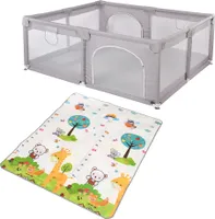 Baby Laufgitter mit Matte 150x180cm Laufstall Rutschfester Absperrgitter,Große Sicherheitsspielplatz Grau