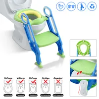 Toilettensitz Kinder mit Treppe Faltbar Töpfchentrainer Höhenverstellbar WC  Trainer mit PU Gepolstert Kissen und Griffen Töpfchen - Blau und Grün NAIZY