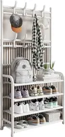Garderobenständer, 3-in-1-Schrank für den Eingangsbereich mit 8 Doppelhaken, 4. Stock, Weiss