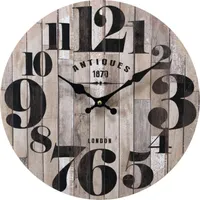 Rebecca Mobili Wanduhr mit Antikeffekt aus grauem und schwarzem Holz, ø 33,8 cm