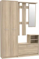 Furniture24 Garderobe NIKO NIKD01 Flurgarderobe, Flur, Dielengarderobe mit 2 Türiger Kleiderschrank, Schuschrank mit 1 Klapptür und Spiegel Sonoma Eiche