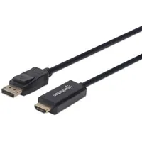 Manhattan 1,80 m DisplayPort/HDMI AV-Kabel für Audio-/Video-Gerät, Monitor, Projektor, HDTV, Desktop-Computer, Notebook - Zweiter Anschluss: 1 x 19-pin HDMI Digital Audio/Video - Male - Unterstützt bis zu3840 x 2160 - Golden Beschichteter Kontakt - Schwarz