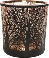 Windlicht Glas mit Baum Motiv 8cm, schwarz