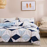 Bettwäsche 200x200 cm Blau Weiß Deckenbezug 3 teilig Geometrisch Bettbezug Set Microfaser Weiche Flauschige Bettbezüge mit Reißverschluss und 2 mal Kissenbezug (200X200cm 80x80 cm)
