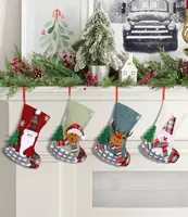 4 x Weihnachtsstrümpfe, Geschenktütenstrümpfe, Weihnachtsmann Schneemann Elch Bär