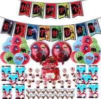 Ladybug Partyset - 68-teiliges Dekorations- und Zubehörpaket für Kindergeburtstag - Ballons, Banner, Kuchentopper, Geschenktüten & mehr