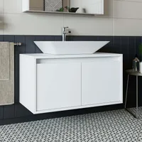 Roomart Atlantic, Waschbecken mit Unterschrank, 85 cm - Weiß - Eiche - Weiß-Eiche - Anthrazit Eiche