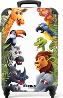 NoBoringSuitcases.com Kinder Handgepäck Koffer 55x35x20 cm, 36L, Farbenfrohe Drucke für Kinder: Weiß, grün - Dschungel Tiere, Reisekoffer mit 4 Rollen