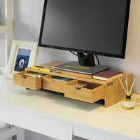 Rootz Bambus-Monitorständer, Computerbildschirm – Monitorständer, Monitorerhöhung, Schreibtisch-Organizer mit 3 Schubladen