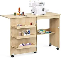 Nähtisch klappbar, Nähschrank auf Rollen, Nähmaschinentisch Holz, Mehrzwecktisch für Wohnzimmer Arbeitszimmer Schlafzimmer (Beige)