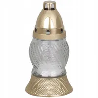 Grabkerzen Glas mit einer subtilen Form und einem zarten Design, inkl. gold Deckel und weiß Einsatz 8h Grablicht, Trauerkerze Friedhofskerze