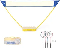 COSTWAY 3 x 1,5 m Höhenverstellbares Badmintonnetz mit Stand, Badminton-Netzständer mit 2 Bällen und 4 Schlägern, Volleyballnetz tragbar, Badminton Set für Strand und Garten