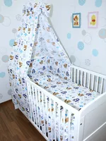 Primawela Baby Bettset - 6 teiliges Set mit Vollstoff Himmel Bettwäsche Nestchen 11. Waldtiere