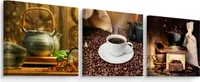 Leinwand Bilder Set Aufhängefertig 3 Bilder KAFFEEBOHNEN Tasse Kaffee für Küche 90cm x 30cm (3x 30cm x 30cm)