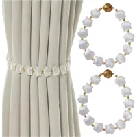2 Stück Magnetische Vorhang Raffhalter, Faux Perle Gardinenschließe, Vorhang Clips, Weiß, Länge: 25 cm