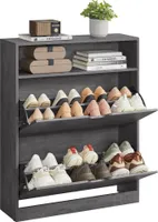 VASAGLE Schuhschrank 2 Klappen, Schuhregal, Schuhaufbewahrung, offenes Fach, Trennwand verstellbar, für 11-16 Paar Schuhe, Flur,24x80x102cm, nebelgrau