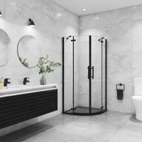 90x90x195cm Schwarz Runddusche Duschkabine Viertelkreis Duschabtrennung 6mm NANO ESG Sicherheitsglas