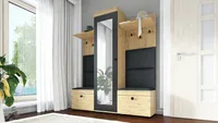 Flurgarderobe DUO-2, Spiegel, Garderobenschrank, 2 Schuhschränke, 6 Kleiderhaken, 2 Hutablagen - Artisan Eiche