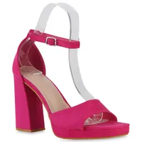 VAN HILL Damen Riemchensandaletten Sandaletten Plateau Vorne Schuhe 840399, Farbe: Fuchsia, Größe: 39