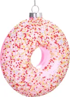 BRUBAKER Donut mit Streuseln Rosa - Handbemalte Weihnachtskugel aus Glas - Christbaumschmuck Figuren lustig Deko Anhänger Baumkugel - 10 cm