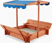 HOME DELUXE - Sandkasten BUDDELKISTE - Mit verstellbarem Dach und Bodenplane - Maße: 110 x 110 x 110 cm - inkl. komplettem Montagematerial I Sandspielkasten Holzsandkasten Sandspielzeug