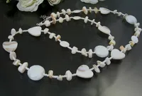 Kette lange Halskette echt Perlmutt Herz weiß 78-84cm Schmuck Z81