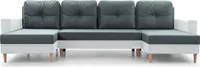 MOEBLO Wohnlandschaft CARL U – Eckcouch aus Cordstoff Ecksofa U-Form Cord Sofa Couch Polsterecke U-Sofa mit Bettkasten und Schlaffunktion (BxHxT): 300x90x142 cm  Grau + Weiße Kunstleder (Manila 16 + Soft 17)