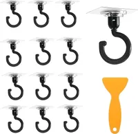12 Stücke 360° Drehen Klebehaken mit 1 Schaber, Selbstklebend Deckenhaken Ohne Bohren -Max Belastung 3kg- Wasserdicht Handtuchhaken Nicht Markierender Wandhaken Ideal für Bad Küche Büro (Schwarz)